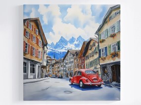 Vászonkép Canvas Város Alpok Hegyek Autó Oldtimer 80x80