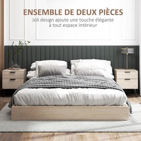 HOMCOM 2 db Éjjeliszekrény, Modern Nordikus Stílus, Két Szintes Fiókkal, Masszív Fa Lábakkal, Lefekvéshez és Nappalihoz, Tölgy Hatással | Aosom