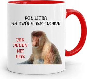 Piros Hordozós Bögre Janusz Fél Liter Kettőn, fényképes nyomattal