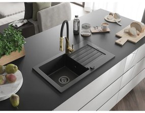 Mexen Pablo, 1 kamrás gránit mosogató 752x436x161 mm és Aster mosogató csaptelep, fekete, 6510-77-73450-57-B