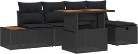 vidaXL Kerti Kanapé Szett 6 pcs Fekete polirattan