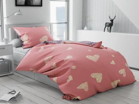 Szívek és pöttyök rózsaszín pamut kétoldalas ágynemű
