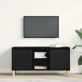 TV Szekrény Fa Lábbal Fekete Tölgy 102x35x50 cm