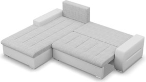 Toronto sarokkanapé, 2 ágyneműtartóval, fonott + műbőr, baloldali, szürke - fehér