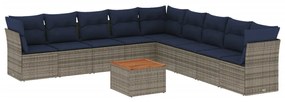 10 részes szürke polyrattan kerti ülőgarnitúra párnával