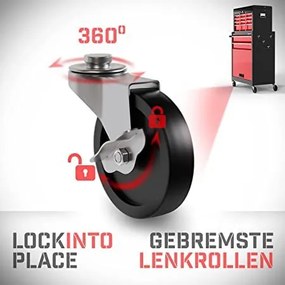 Szerszámos kocsi 5 fiókkal 61 × 108 cm piros