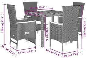 5 részes fekete polyrattan kerti étkezőgarnitúra párnákkal