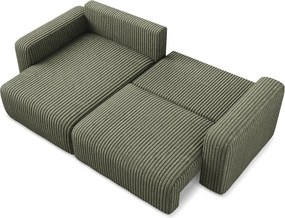 Zöld kordbársony kinyitható-tárolóhelyes sarokkanapé (bal oldali-heverő résszel) Kona – Makamii