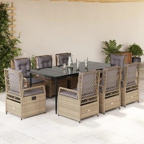 9 részes bézs polyrattan kerti étkezőgarnitúra párnákkal