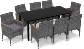 vidaXL 9 részes szürke polyrattan kerti étkezőgarnitúra párnákkal