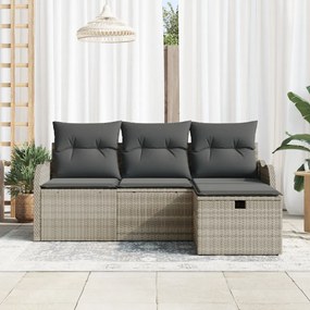 4 darabos Kert Kanapé Szett Párnával Világosszürke Poli Rattan