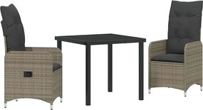 vidaXL Kert étkező szett párnával 3 pcs Szürke polirattan