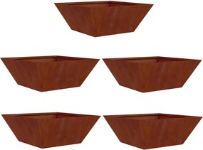 vidaXL Kerti cserép 5 pcs Rozsdás 40 x 40 x 15 cm Időjárásálló acél