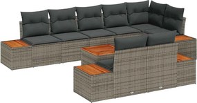 vidaXL Kerti Kanapé Szett párnával 9 pcs Szürke Poli rattan