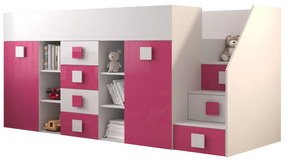 Kombinált gyerekágy 90 cm Toreno 3 (fehér + fényes fehér + fényes rózsaszín) (J). 1083324