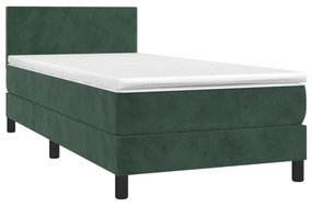 sötétzöld bársony rugós és LED-es ágy matraccal 90x190 cm