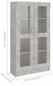 betonszürke szerelt fa vitrinszekrény 82,5 x 30,5 x 150 cm