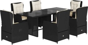 vidaXL 7 részes fekete polyrattan kerti étkezőgarnitúra párnával