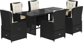 vidaXL 7 részes fekete polyrattan kerti étkezőgarnitúra párnával
