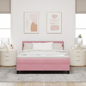 Boxspring Ágy Mattal &amp; LED Rózsaszín 160x200 cm Bársony