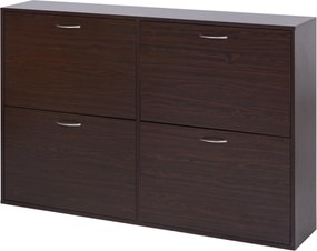 HOMCOM Karcsú Bejárati Cipőtároló 4 Kihajtható Ajtóval, Modern Cipőtároló 24 Pár Cipőhöz Állítható Polcokkal, Fa Cipőtartó, 120x24x81cm, Barna | Aosom