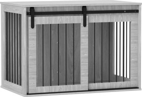 PawHut Kutya Ketrec Otthonra, Zárható Kutya Ház Bejárattal, Kutya Ketrec Tolóajtóval, Nagy Kutya Háza 30 kg-ig, Szürke, 98 x 58 x 61 cm | Aosom