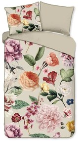 Bézs egyszemélyes-hosszabbított pamut-szatén ágyneműhuzat 140x220 cm Fiori – Descanso