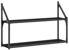 2 szintes fekete szerelt fa fali polc 80x21x51 cm