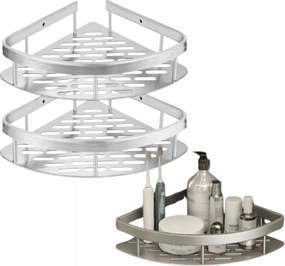 Fürdőszobai Polc 2 db ezüst fém falra akasztható sarok rendszerező