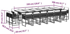 17 részes fekete polyrattan kerti étkezőgarnitúra párnákkal