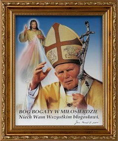 Vászonkép 31x26 Szent II. János Pál Pápa Jézus Bízom Benned Arany Díszített Keret