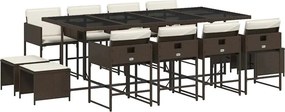 vidaXL 13 részes barna polyrattan kerti ülőgarnitúra párnákkal