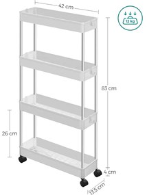 Konyhai tálaló kocsi, gurulós tároló polc, fehér 40x13x86cm