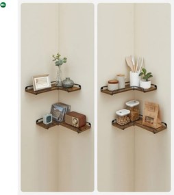2 darabos sarok fali polc, rusztikus barna 40x29x4cm