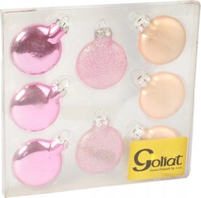 Lapos Karácsonyfa Bombák Üveg rózsaszín gömb szett