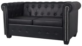 2 személyes fekete műbőr Chesterfield kanapé