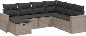 vidaXL 7 részes szürke polyrattan kerti ülőgarnitúra párnákkal