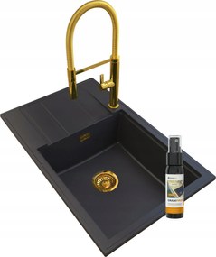 Gránit Mosogató Fekete Szifon Csaptelep Magas Louis