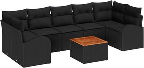 vidaXL Kerti Kanapé Szett párnával 8 pcs Fekete polirattan