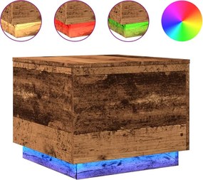 vidaXL antik fa színű dohányzóasztal LED-lámpákkal 50 x 50 x 40 cm