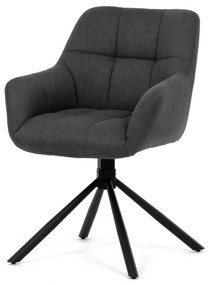 Scaun de sufragerie pivotant, țesătură gri închis, mecanism rotativ 90°/90° (stânga/dreapta), metal negru