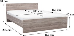 Miami franciaágy ágyneműtartó nélkül 160x200 cm yorki tölgy-yorki tölgy