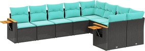 vidaXL 9 részes fekete polyrattan kerti ülőgarnitúra párnával