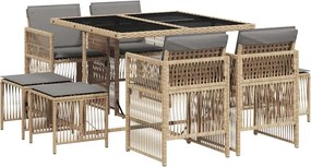 vidaXL 9 részes vegyes bézs polyrattan kerti étkezőgarnitúra párnákkal