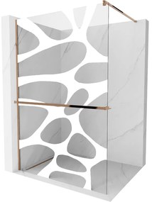 Mexen Kioto +, zuhanyparaván polccal és törölközőtartóval 100 x 200 cm, 8mm átlátszó üvegmintás fehér, rózsa arany profil, 800-100-121-60-97