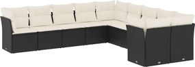 vidaXL 10 részes fekete polyrattan kerti ülőgarnitúra párnákkal