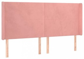 rózsaszín bársony fejtámla szárnyakkal 203x16x118/128 cm
