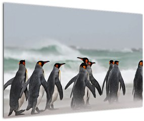 Pingvinek képe az óceán mellett (90x60 cm)