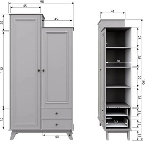 Világosszürke borovi fenyő gyerek ruhásszekrény 98x190 cm Lily – WOOOD