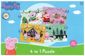 PEPPA MALAC karácsonyi hangulatban gyerek puzzle 4 az 1-ben, 19x29 cm